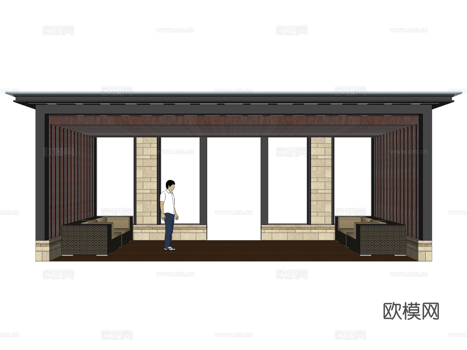 新中式廊亭廊架su模型下载