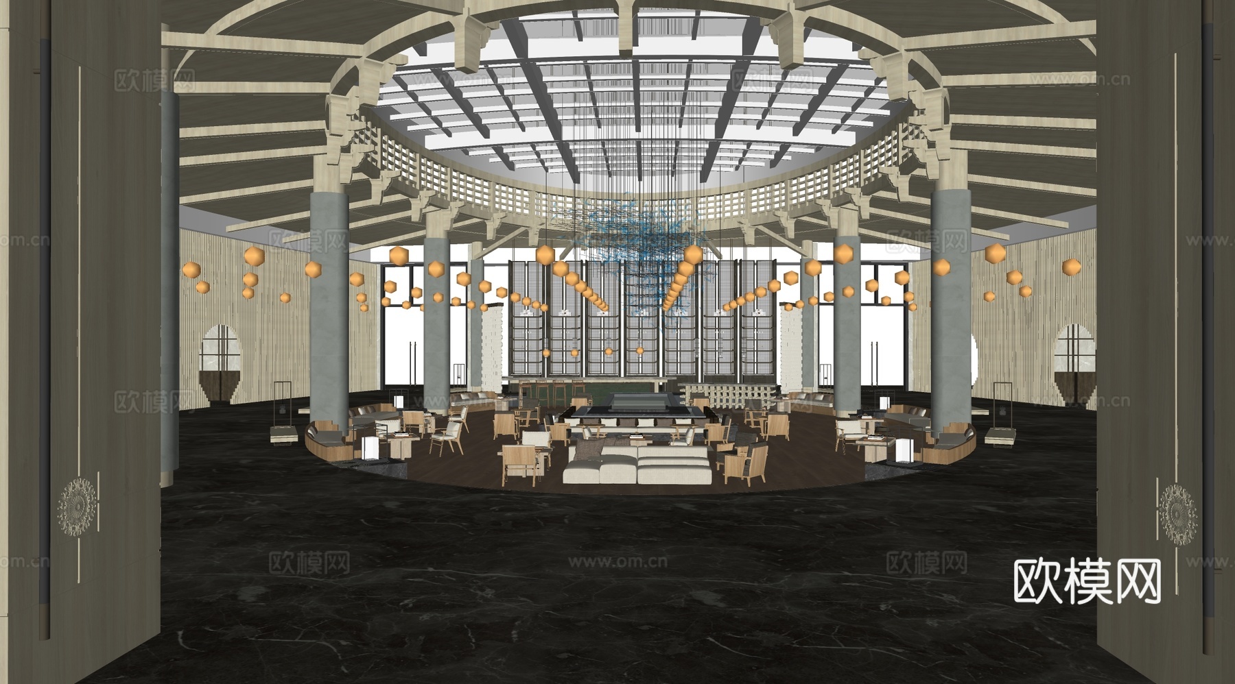 现代酒店大堂su模型下载