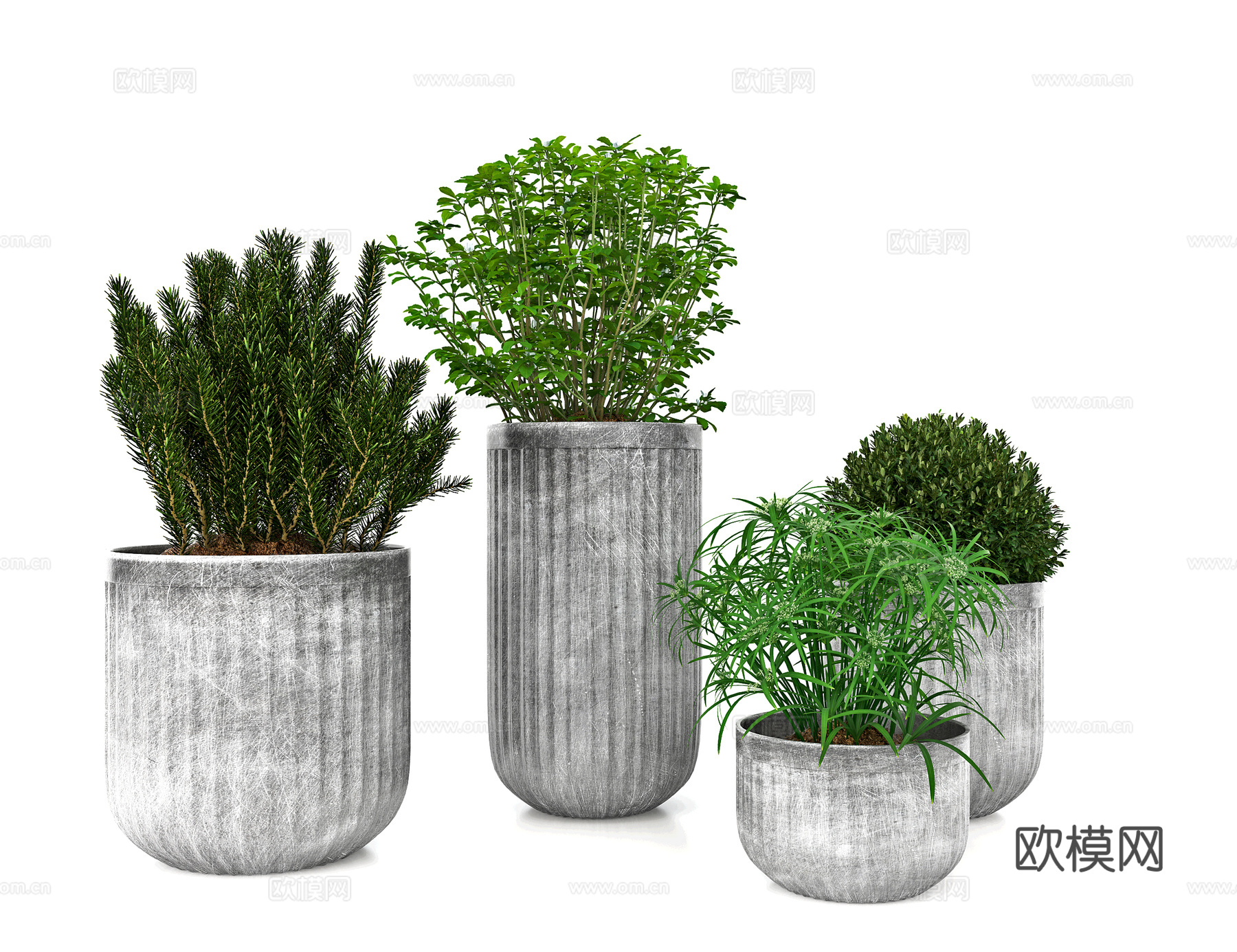 现代绿植盆栽su模型下载
