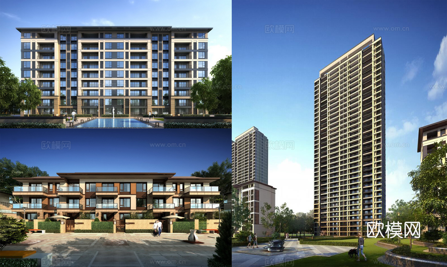新中式住宅楼建筑外观su模型下载