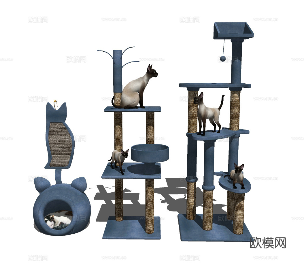 现代猫舍猫爬架su模型下载