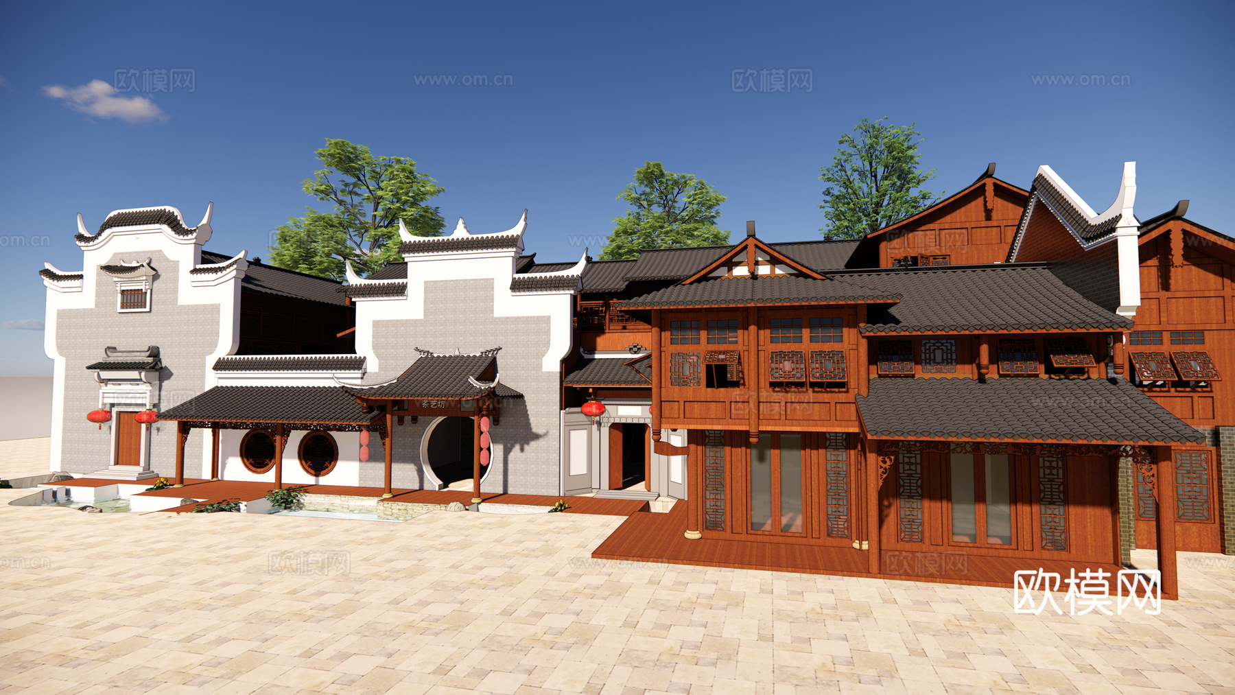 中式古建别墅外观su模型下载