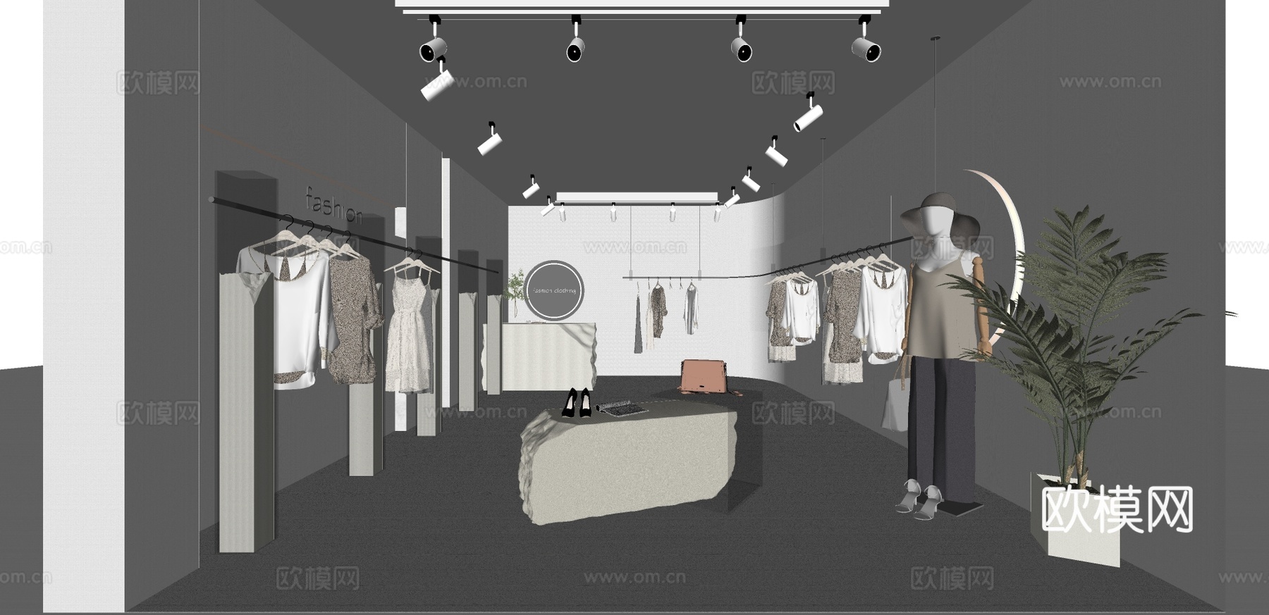 现代侘寂风服装店su模型下载