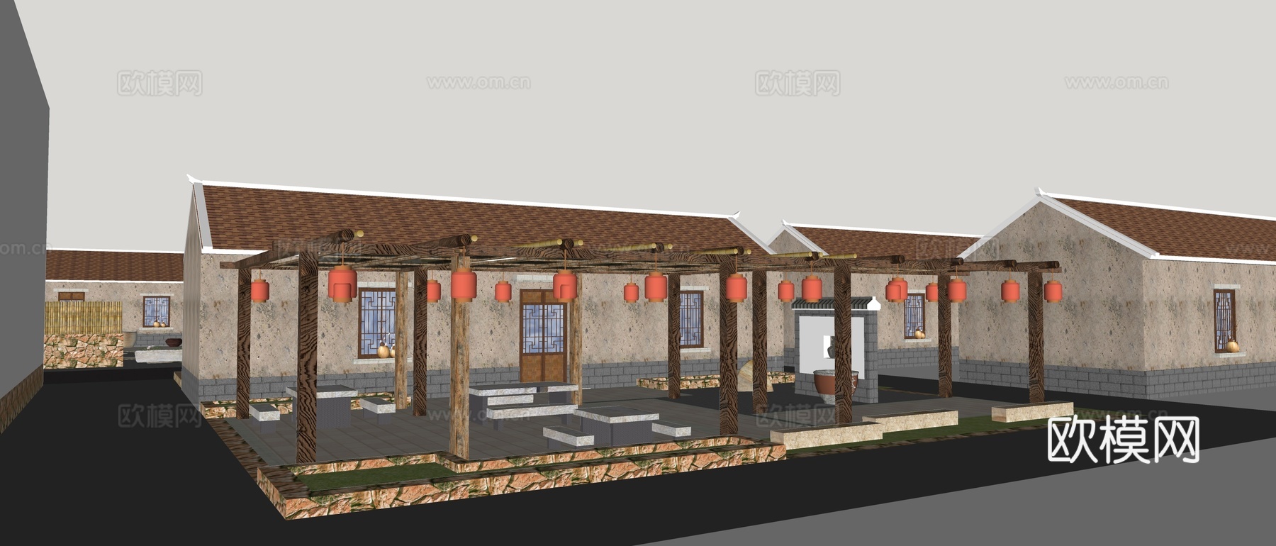 现代乡村民宿建筑外观su模型下载