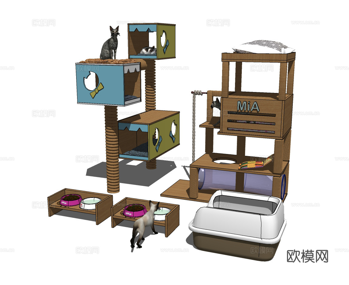 现代宠物猫舍猫爬架su模型下载