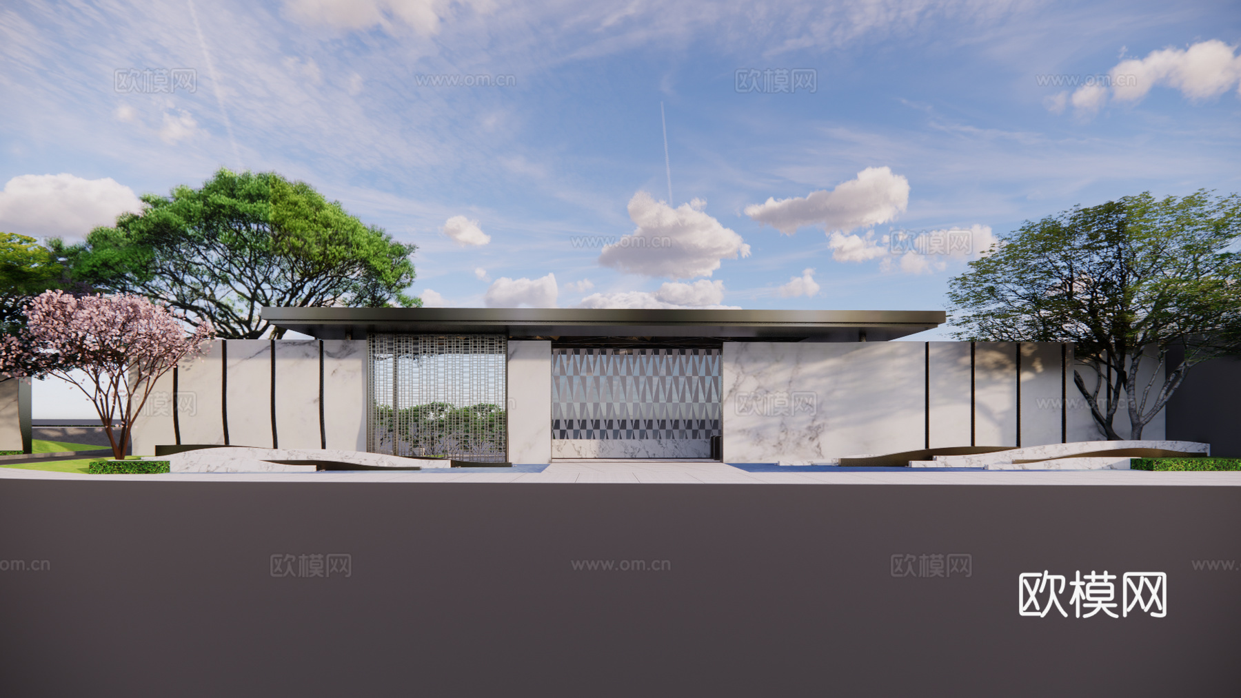 现代小区入口大门su模型下载