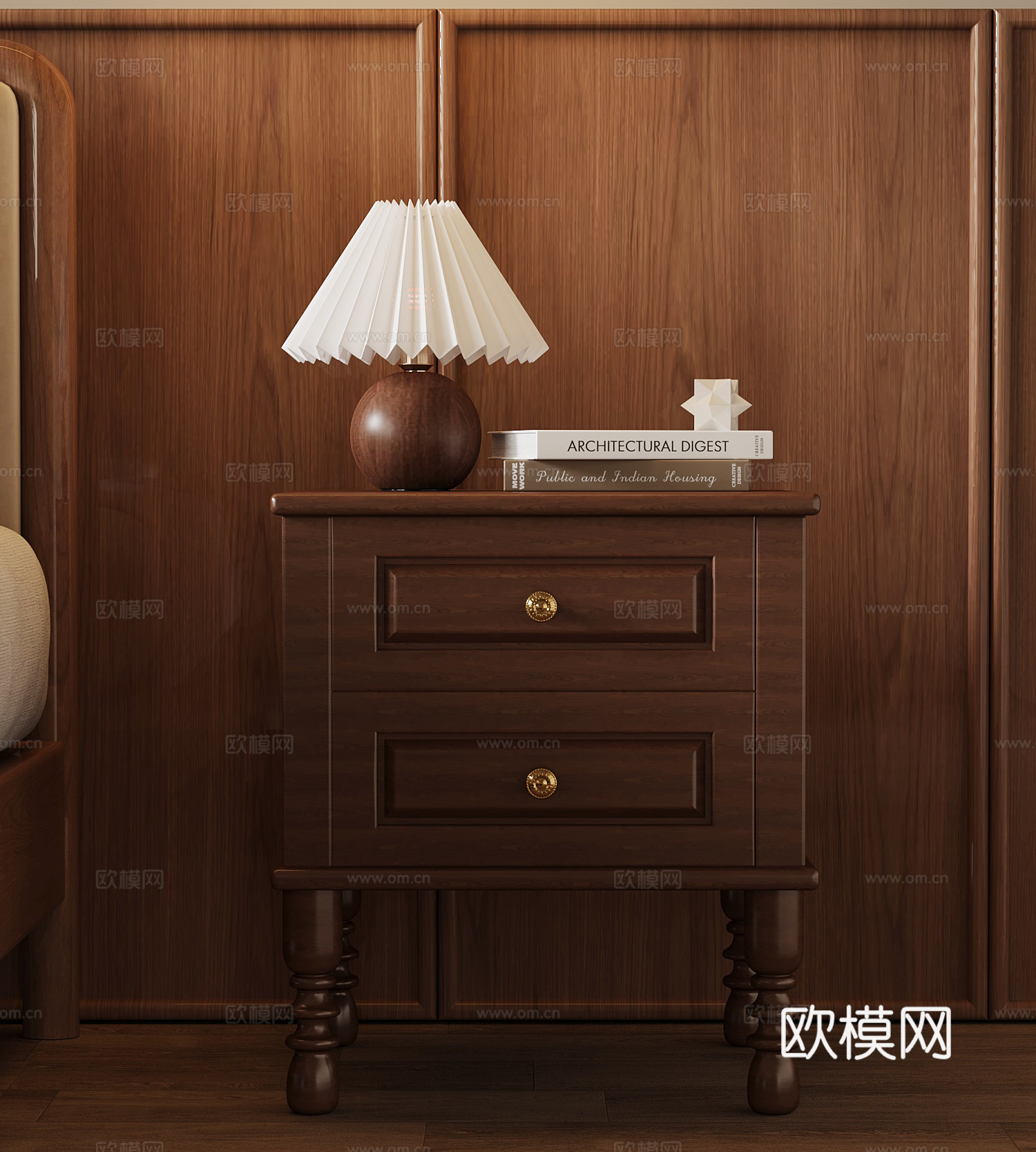 010床头柜 法式中古风床头柜 台灯3d模型