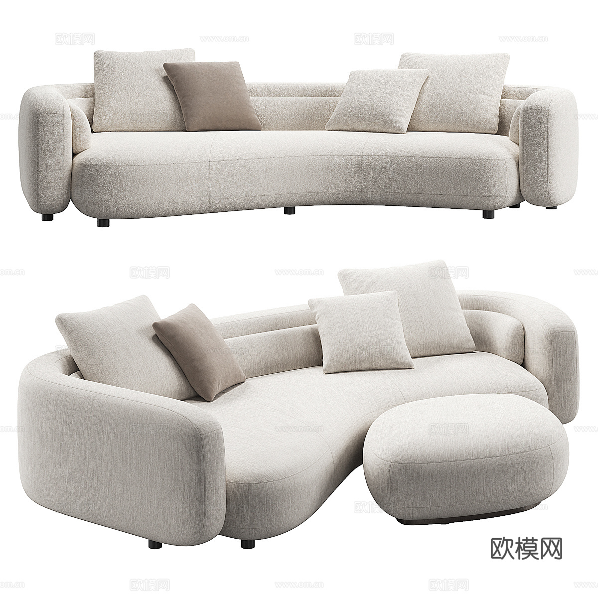 现代奶油风布艺休闲沙发3d模型
