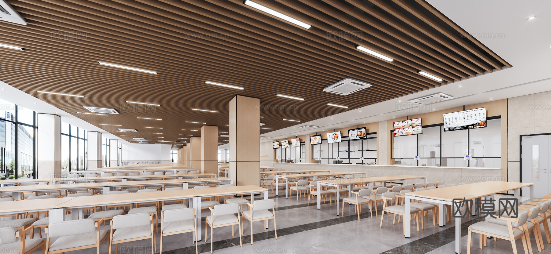 现代食堂 大学食堂 餐饮食堂 员工餐厅饭堂 学校食堂饭堂 公su模型