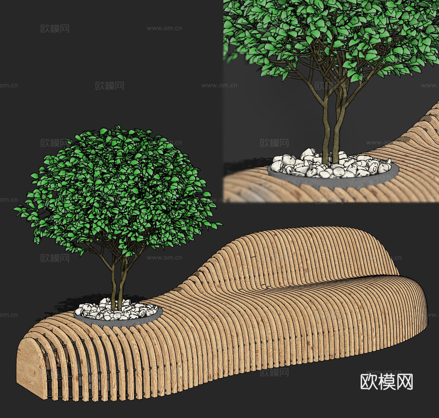 现代树池公用椅su模型下载