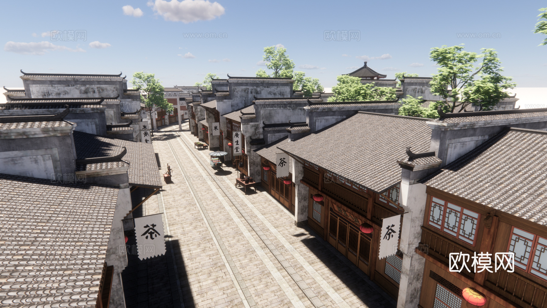 中式古镇商业街su模型下载