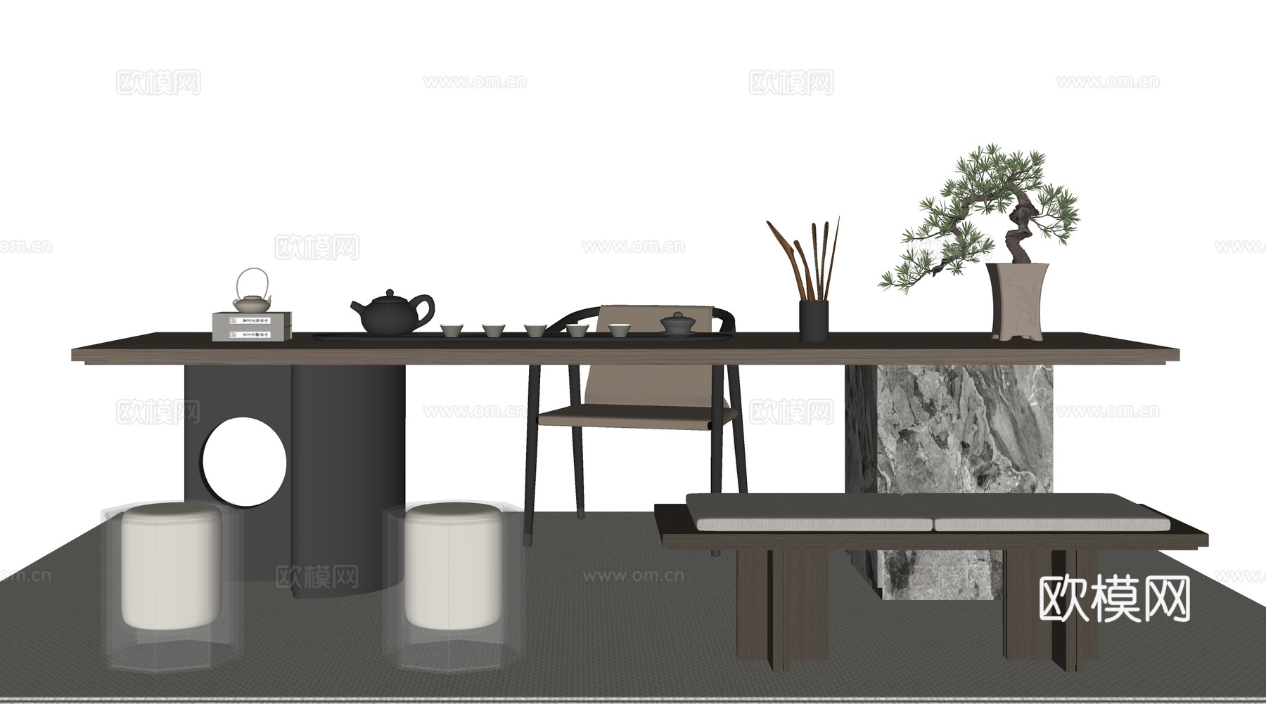 现代茶桌椅组合su模型
