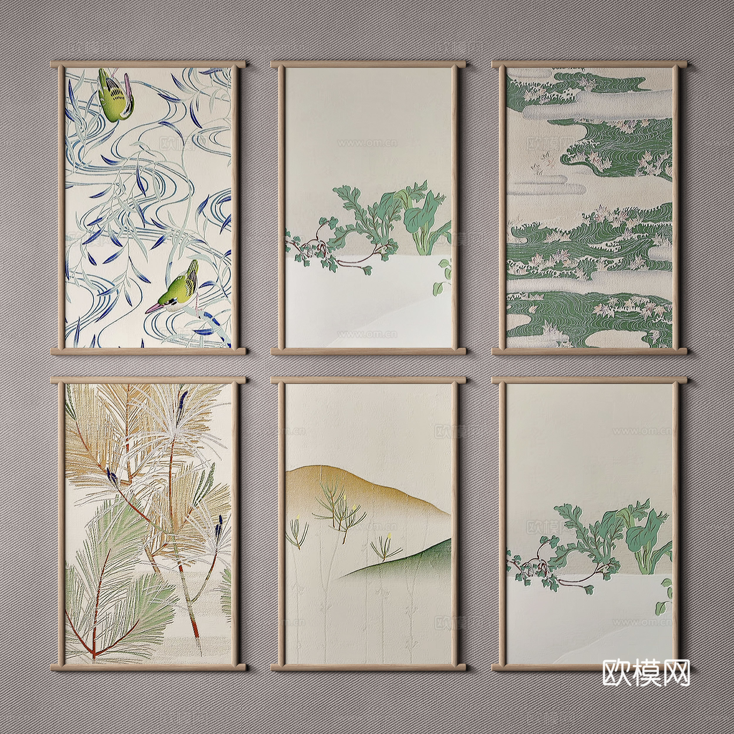 日式花鸟装饰画su模型下载