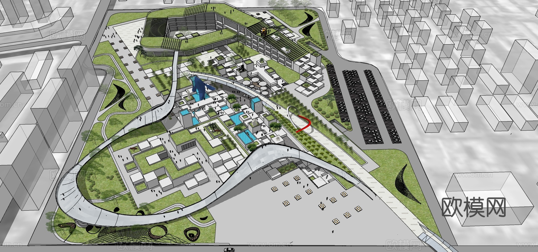 现代商业广场建筑外观su模型下载