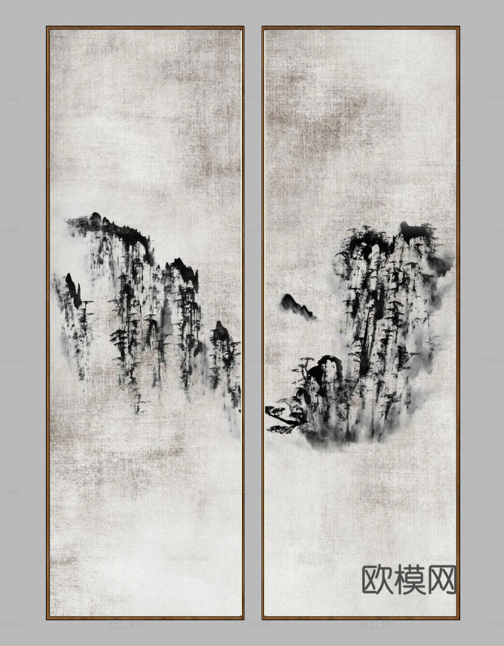 新中式水墨装饰画su模型下载