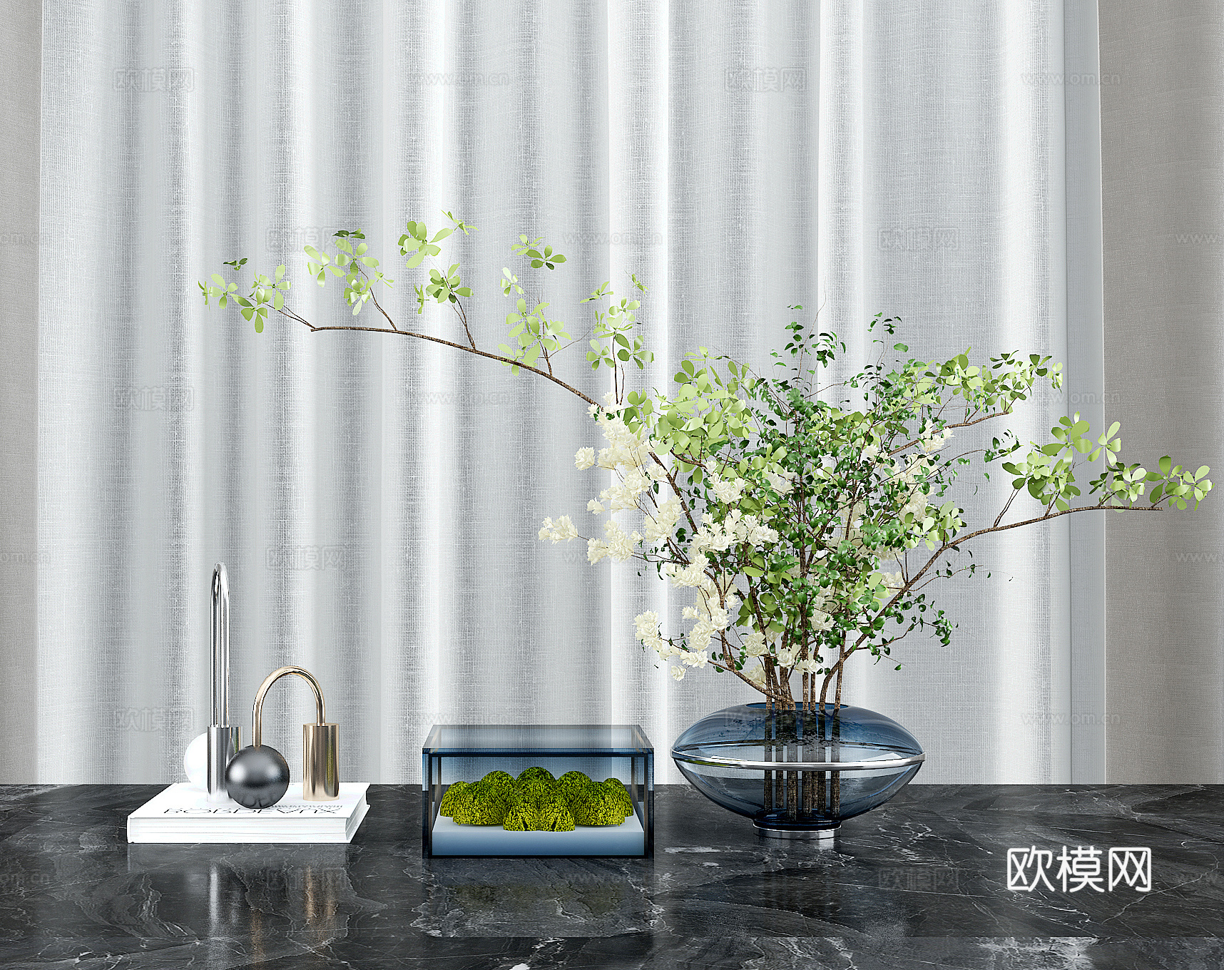 现代玻璃花瓶植物饰品摆件su模型下载