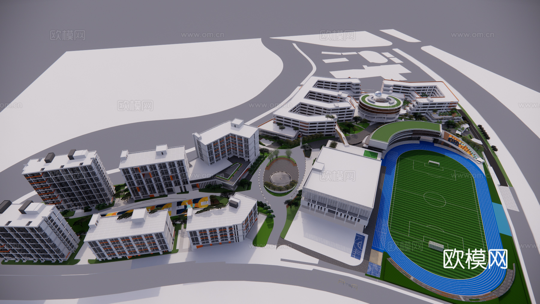 现代学校建筑外观su模型下载