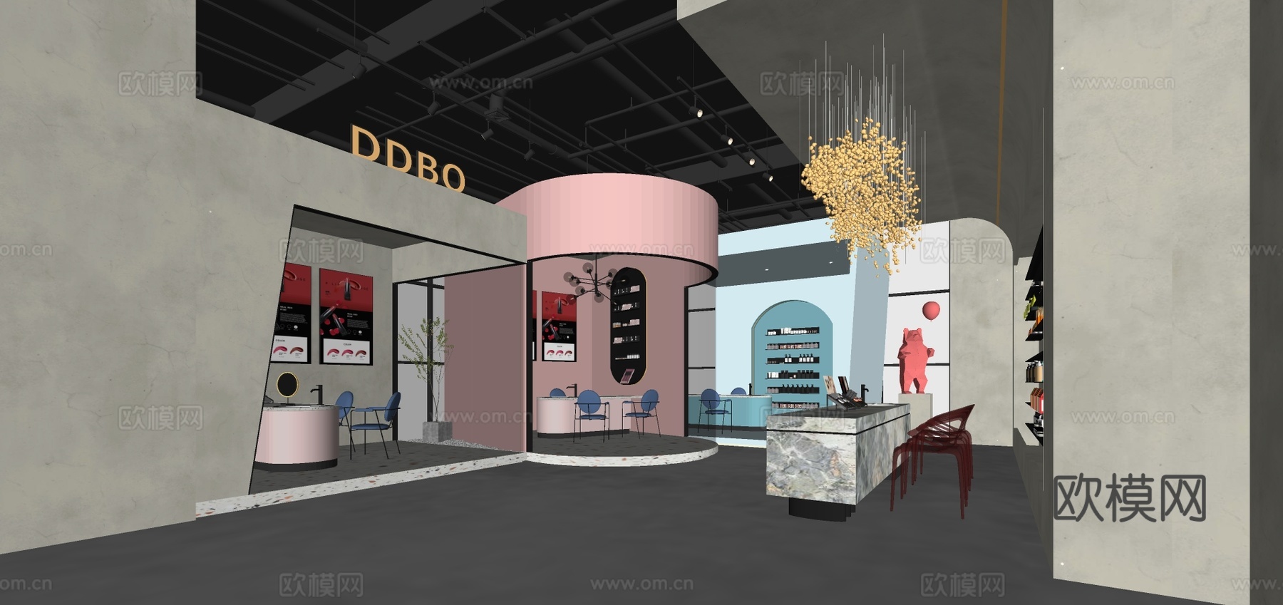 现代美妆美甲店su模型下载