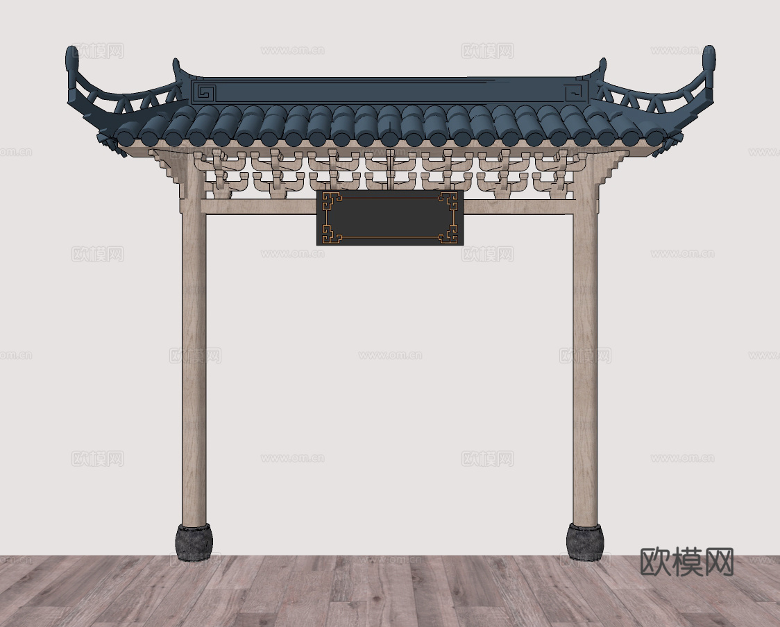 中式古建门头屋檐建筑构件su模型下载