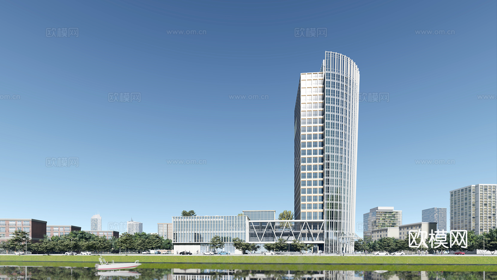 现代高层办公楼建筑外观su模型下载