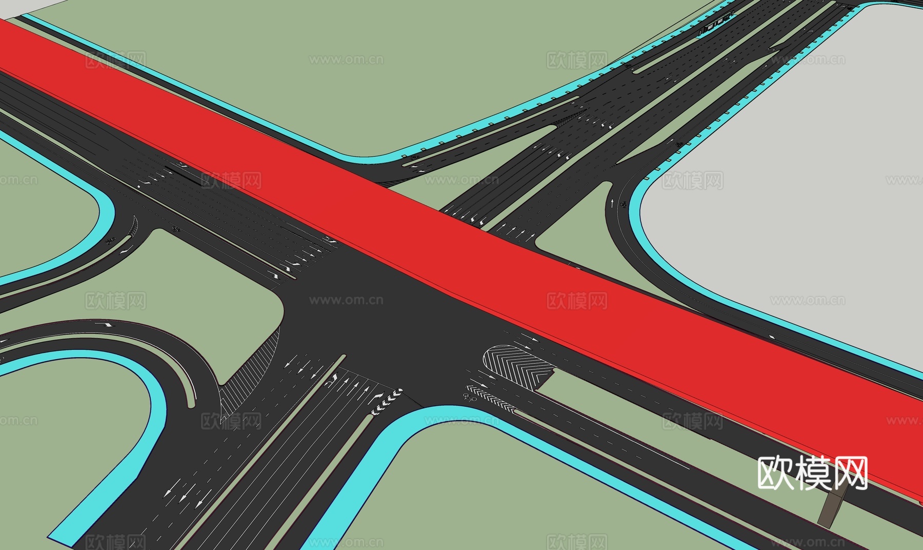 现代道路十字路口su模型下载