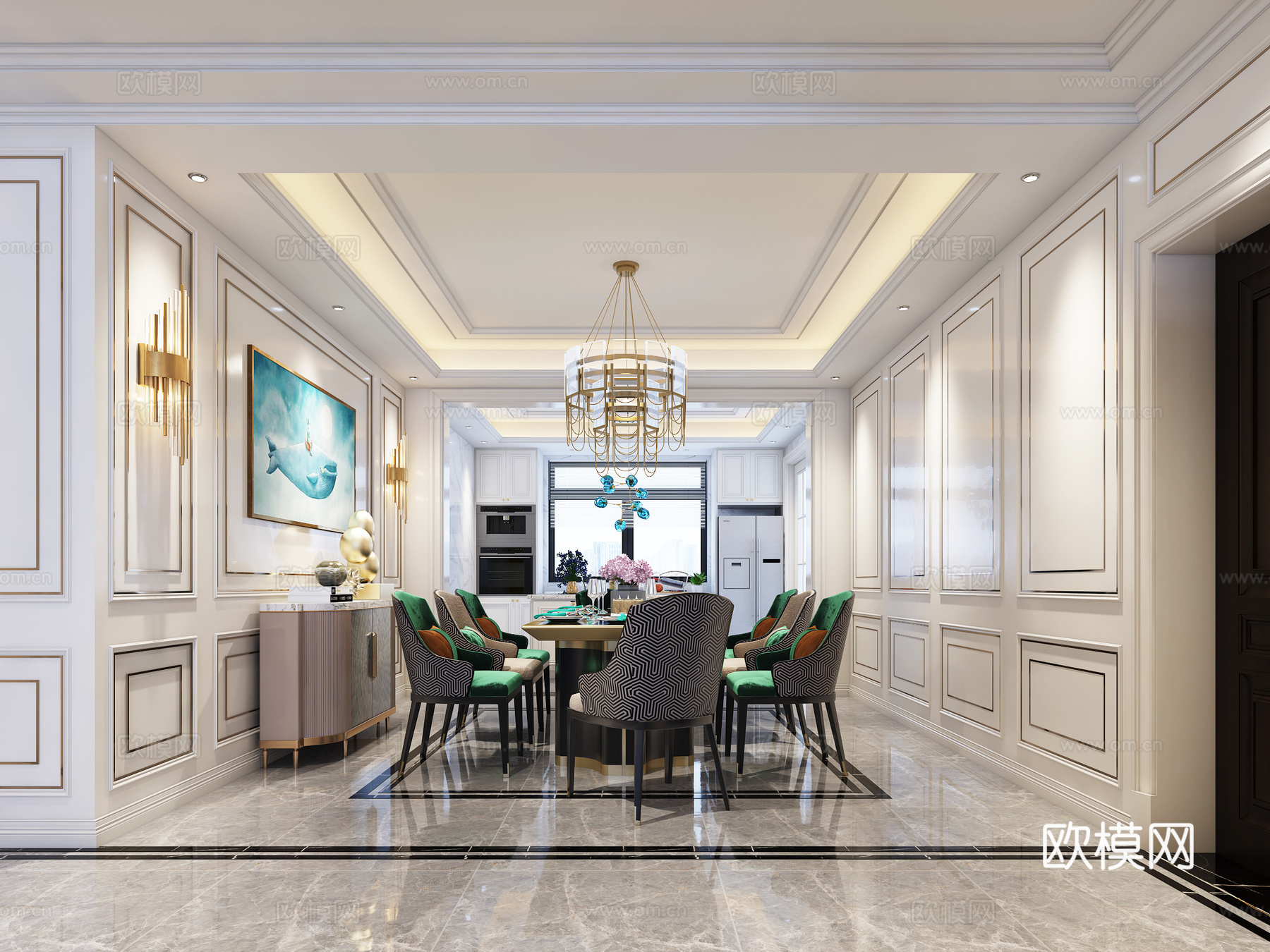 现代轻奢餐厅 现代餐桌椅组合现代餐厅3d模型