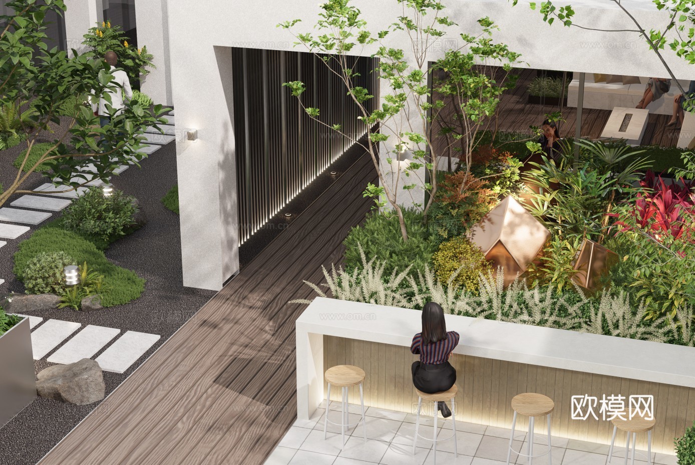 现代屋顶花园庭院su模型下载