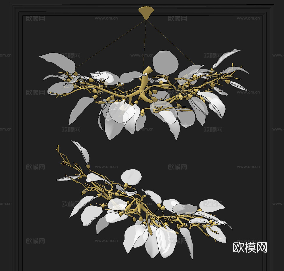 现代轻奢水晶叶片装饰灯su模型下载