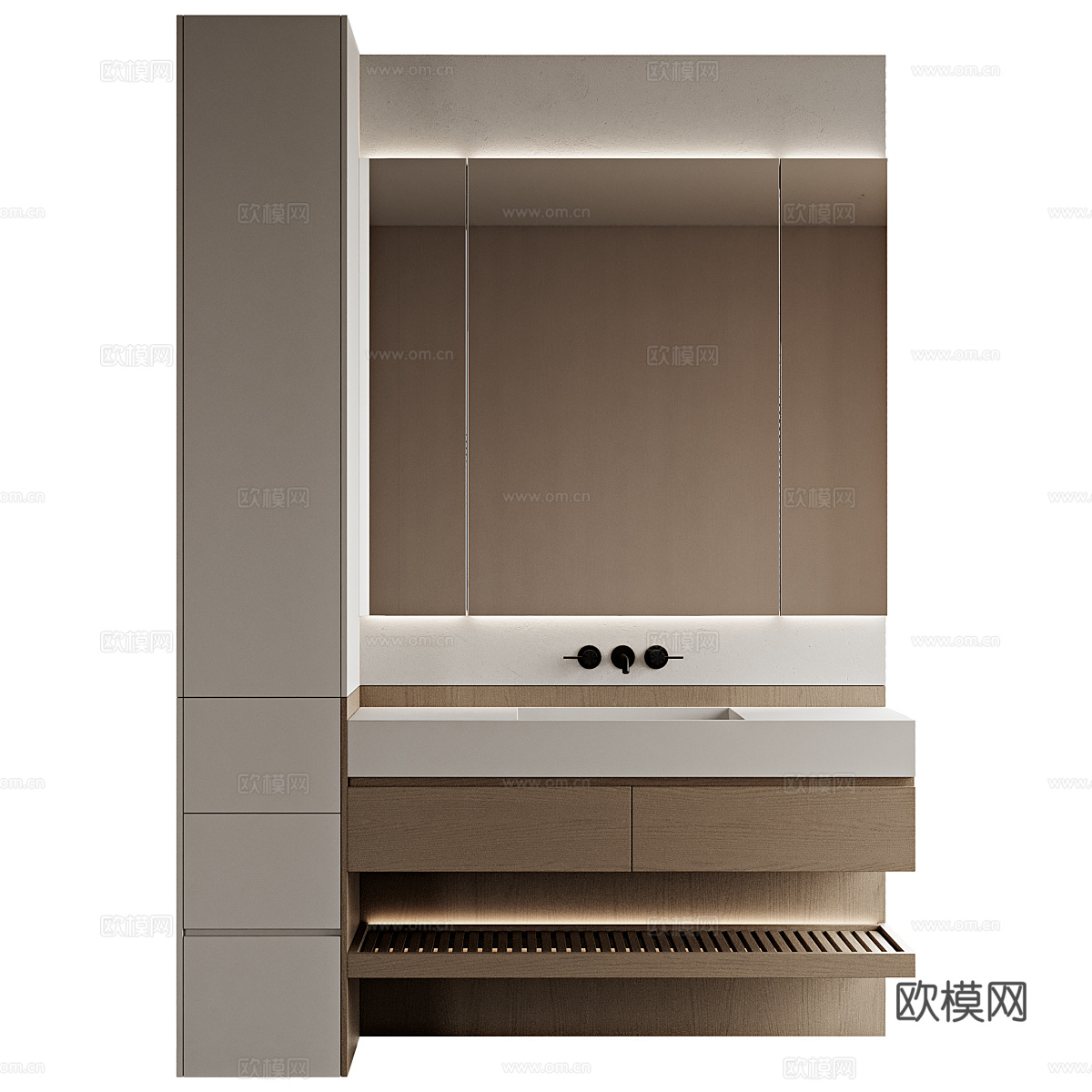 现代极简浴室柜 台盆柜3d模型