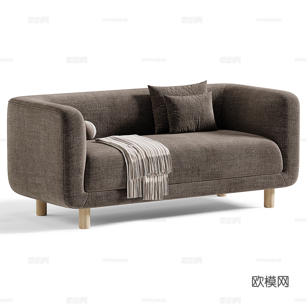 现代奶油风双人布艺休闲沙发3d模型