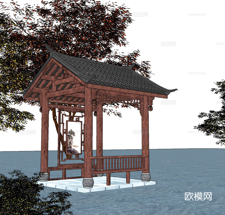 中式古建凉亭su模型下载