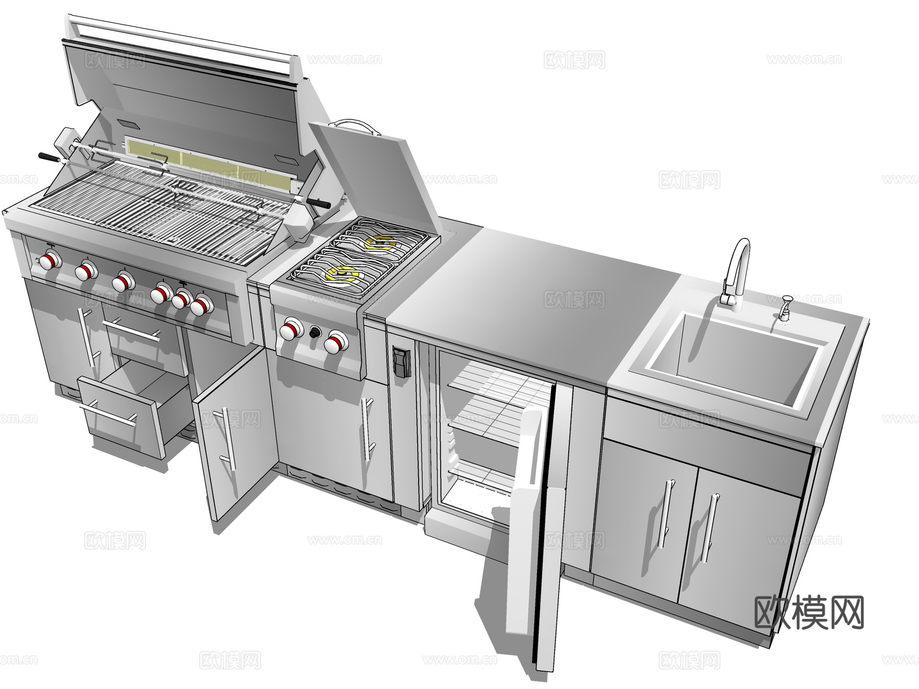 现代集成灶厨具su模型下载