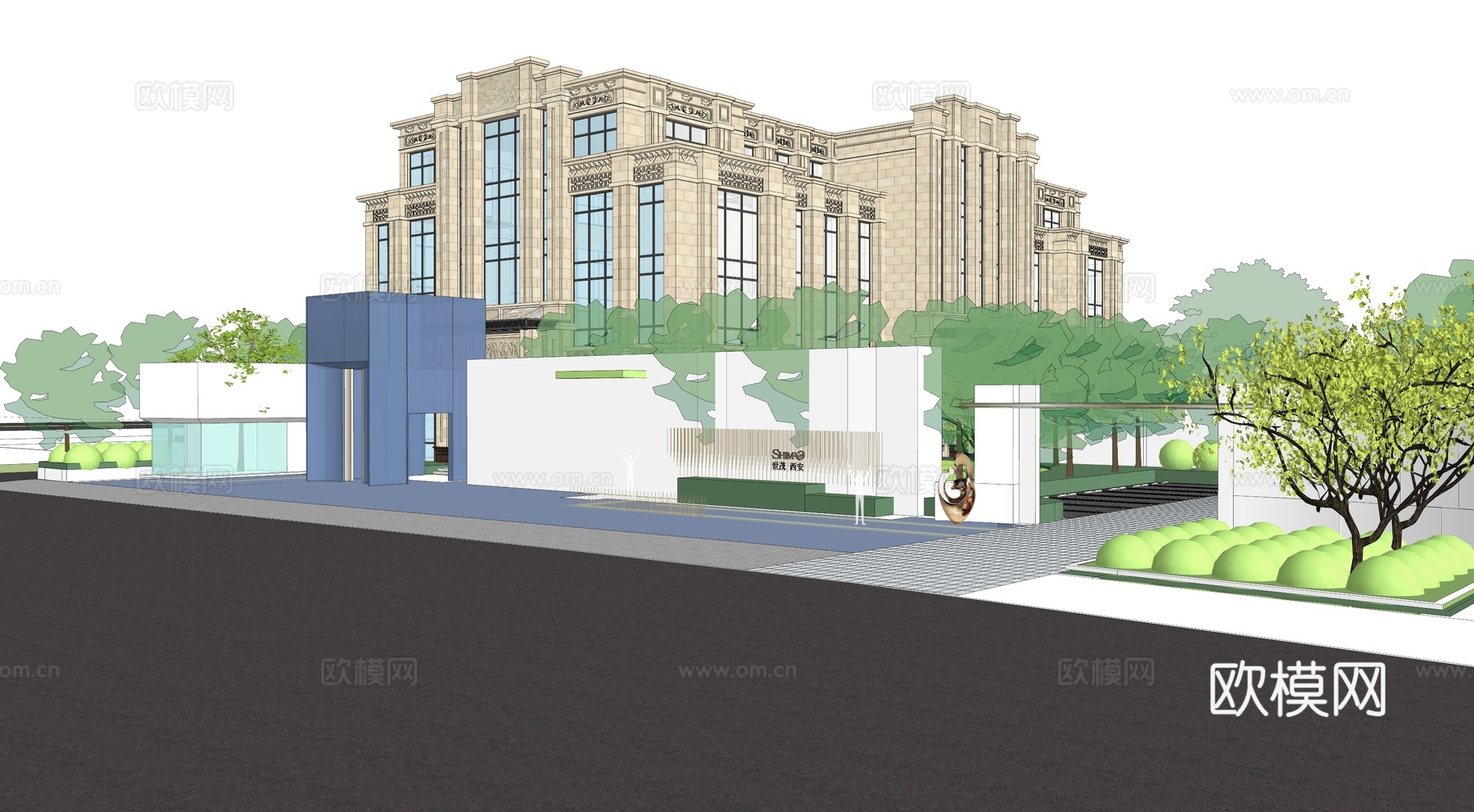 欧式会所建筑外观su模型下载