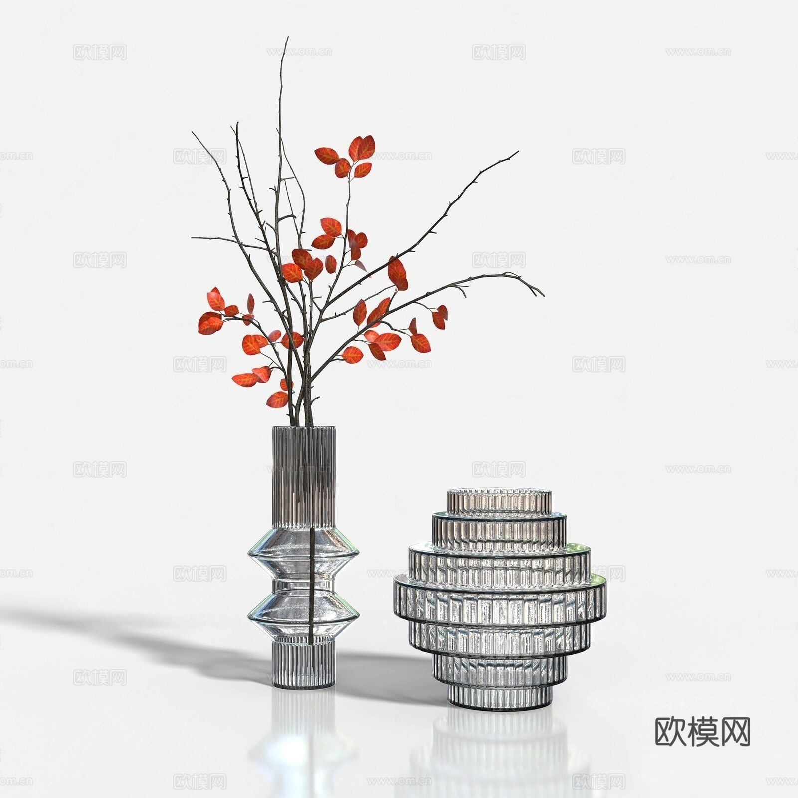 现代玻璃花瓶插花su模型下载