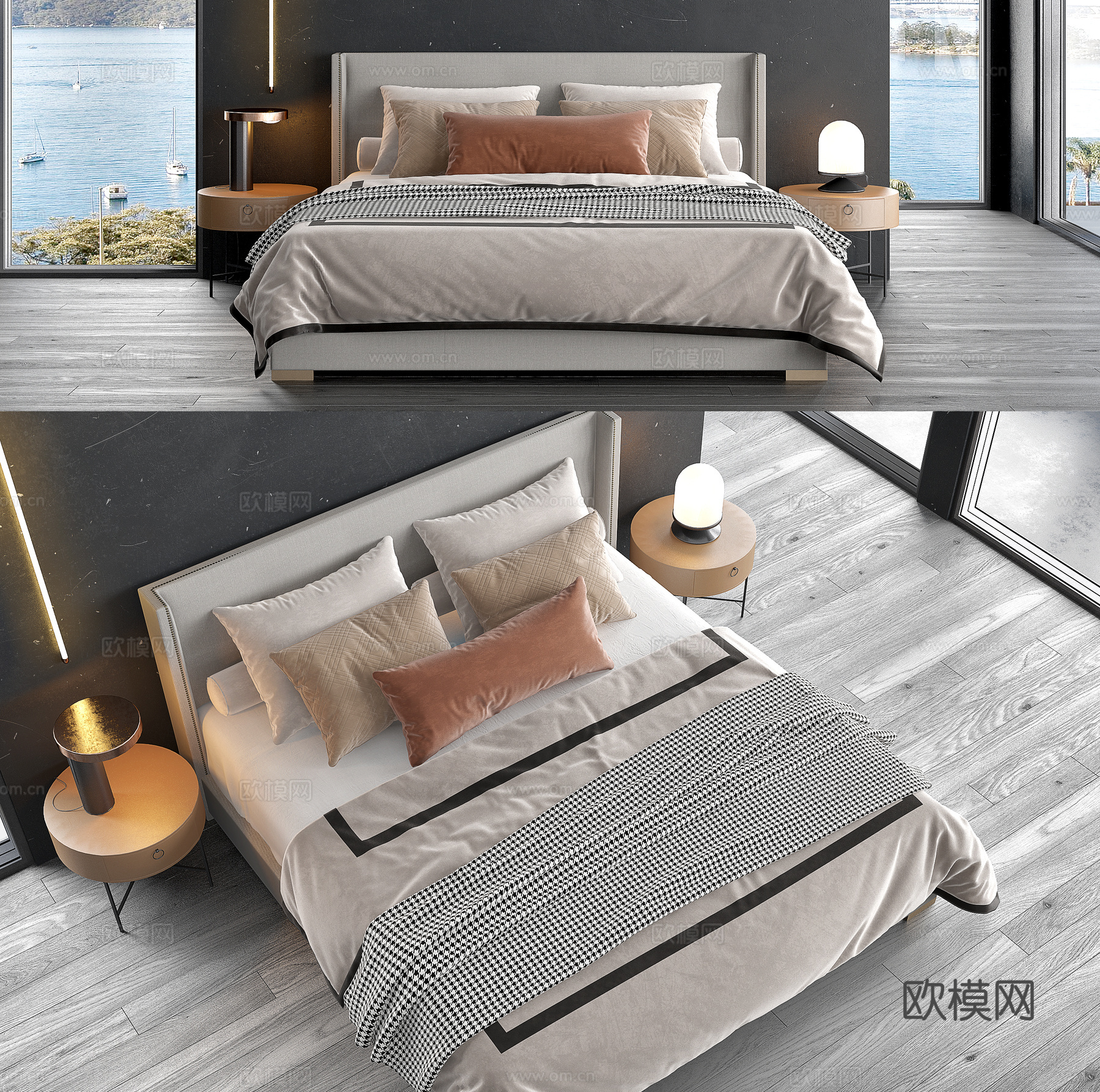 意大利 米洛提 minotti 现代布艺双人床su模型下载
