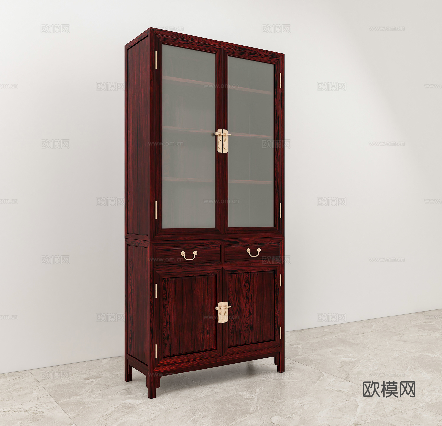 中式书柜 实木红木3d模型