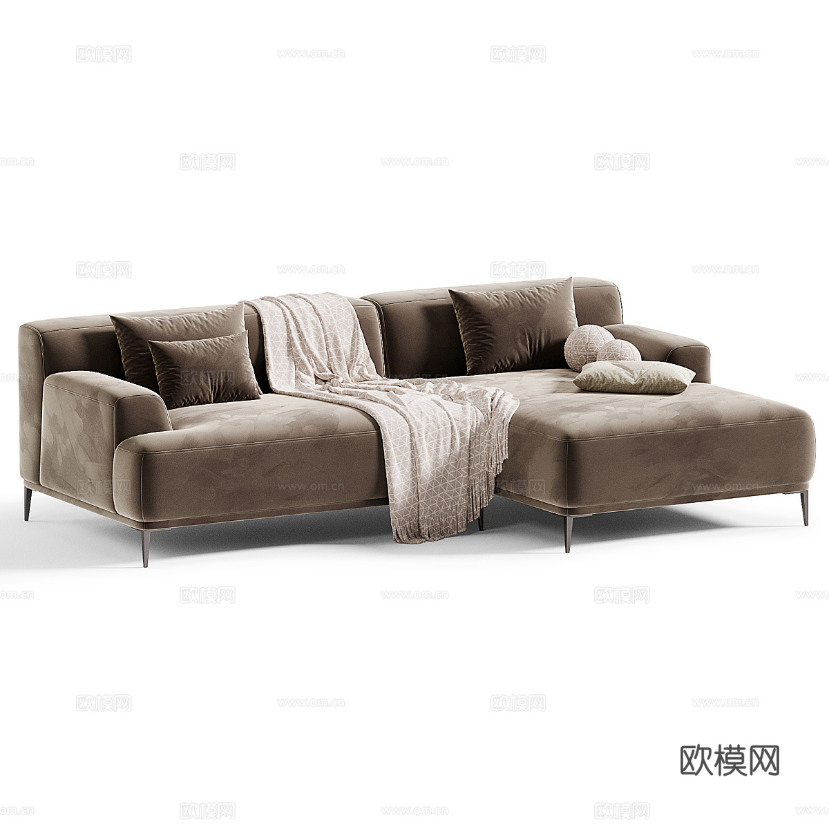 现代意式奶油风布艺转角沙发3d模型