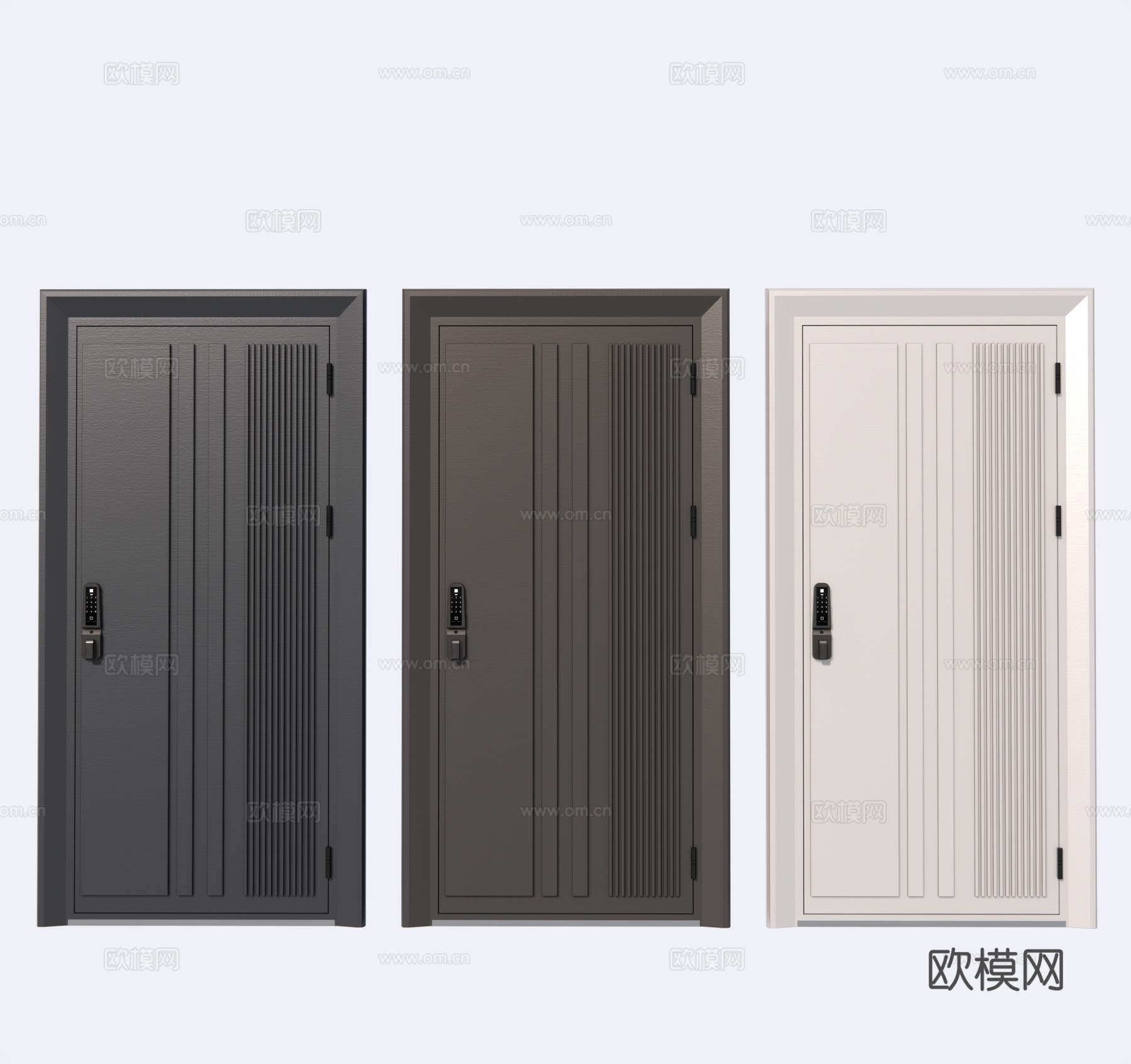 现代平开门密码门房门su模型下载