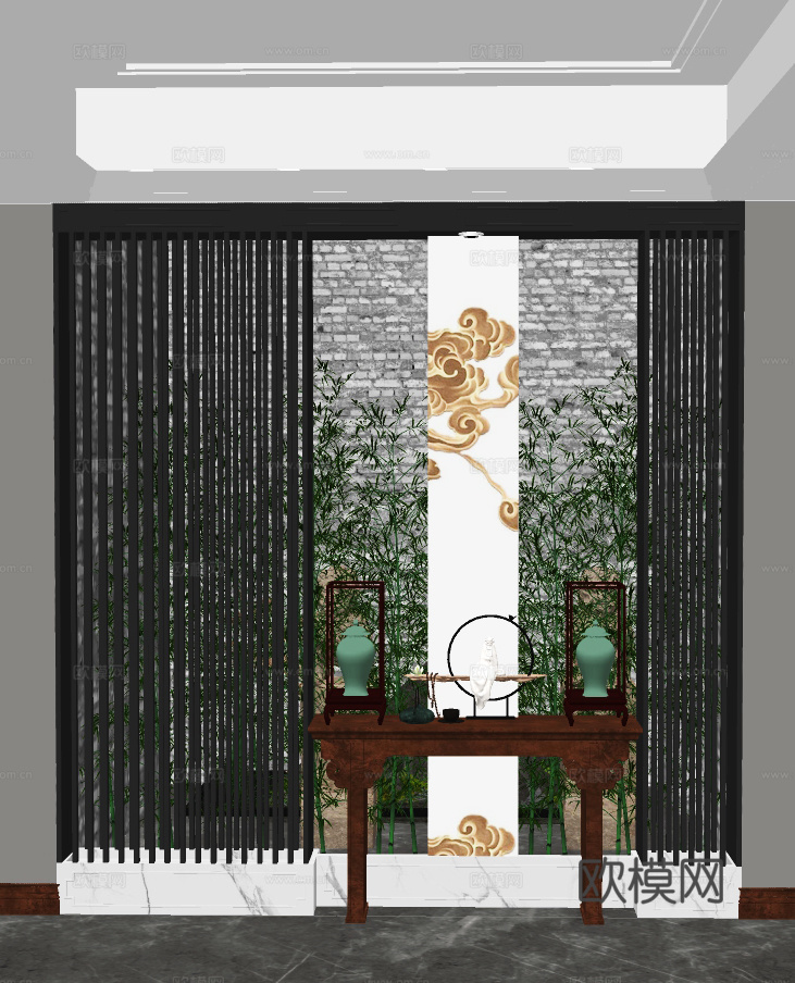 中式实木端景条案su模型下载