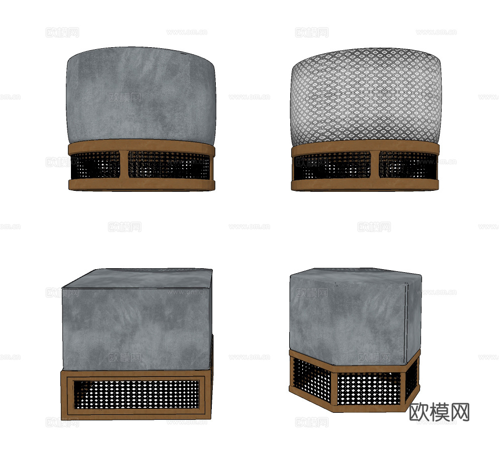 新中式布艺矮凳沙发凳凳子su模型下载