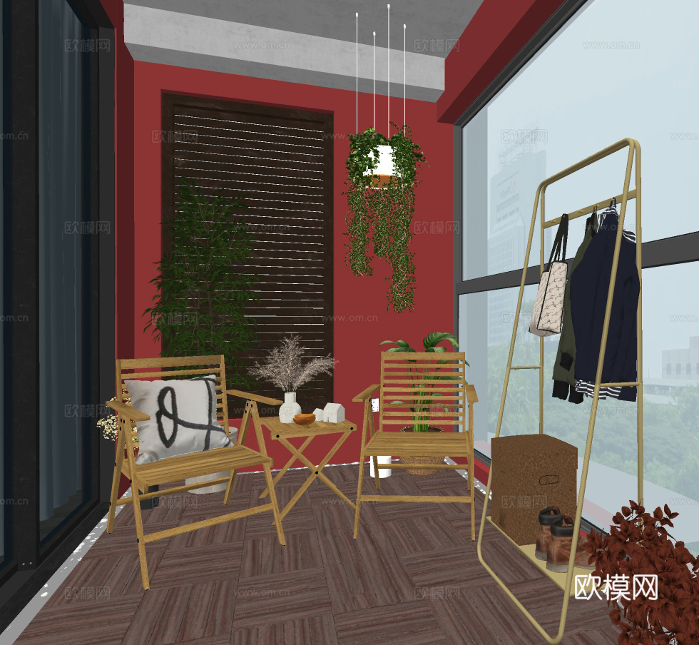 北欧休闲阳台su模型下载