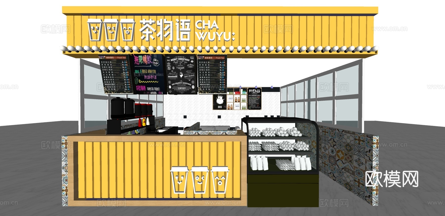 现代甜品店奶茶店su模型下载