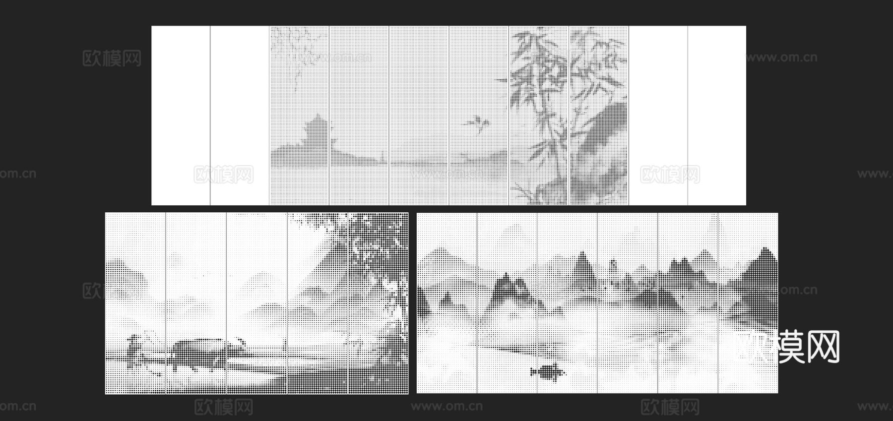 新中式穿孔板景墙小品su模型下载