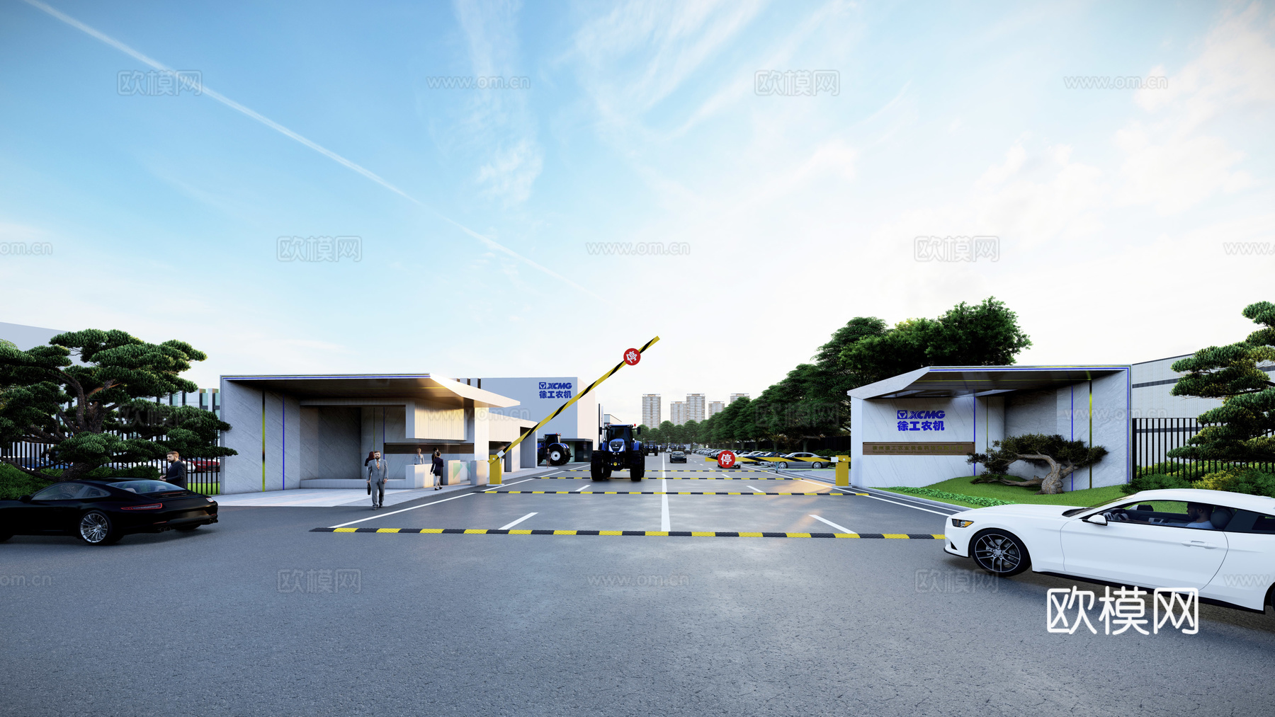 现代工厂园区大门入口su模型下载