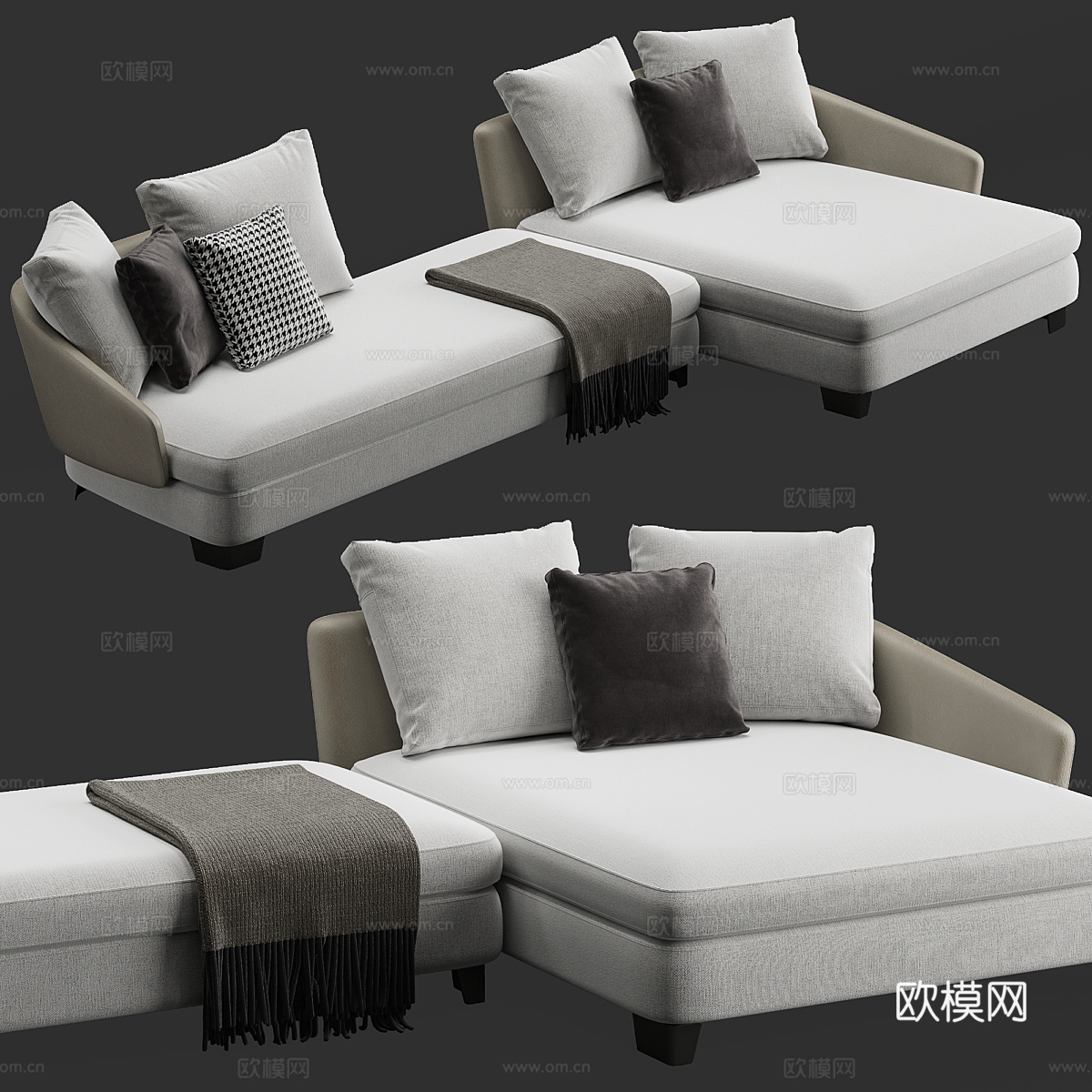 现代意式布艺皮革转角沙发3d模型