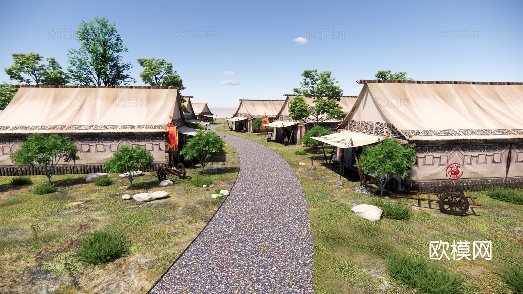 中式古建兵营帐篷su模型下载