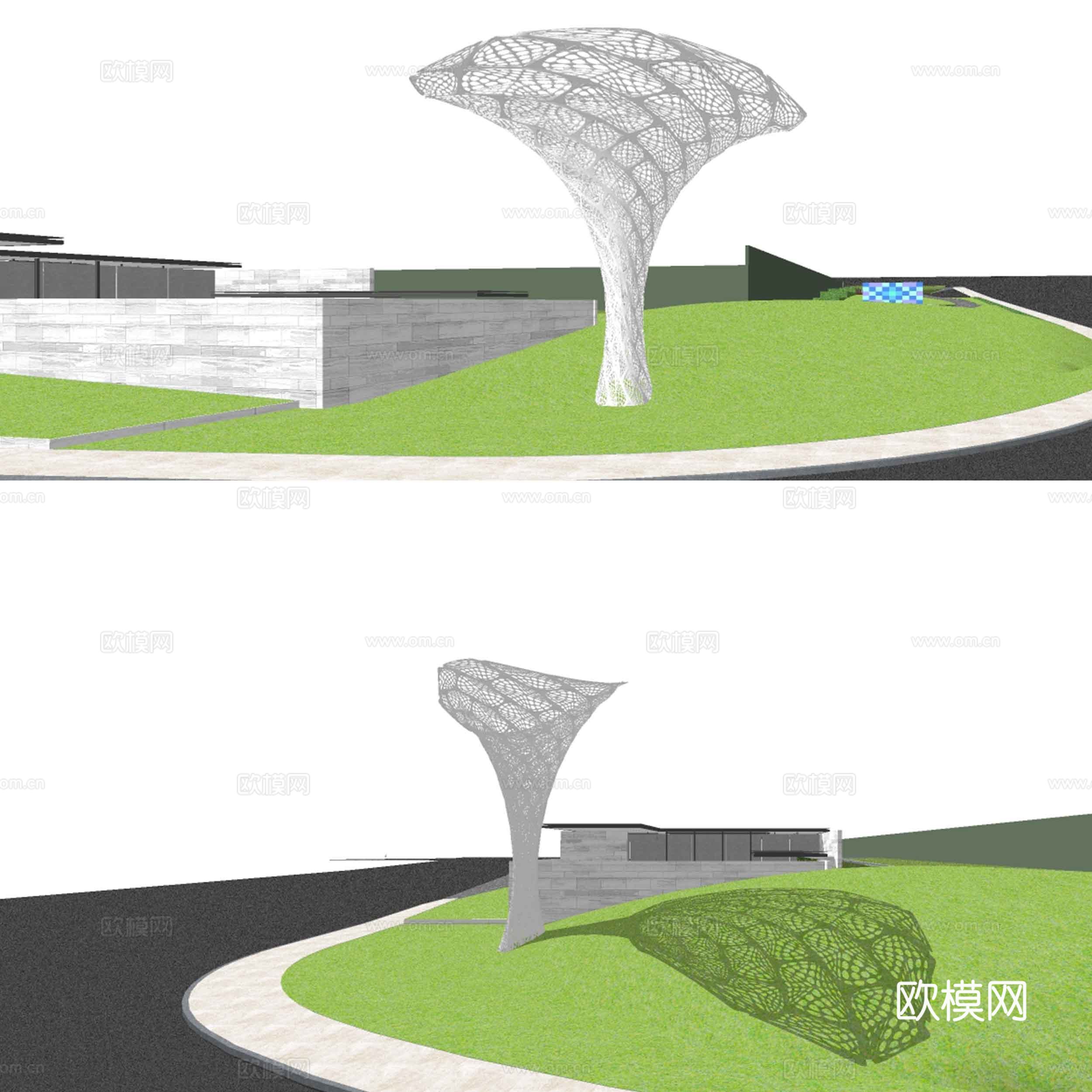 现代廊架园艺小品su模型下载