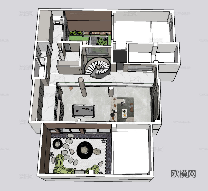 现代别墅客餐厅su模型下载