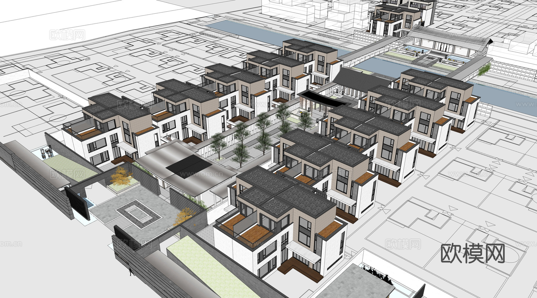 现代住宅小区建筑外观su模型下载