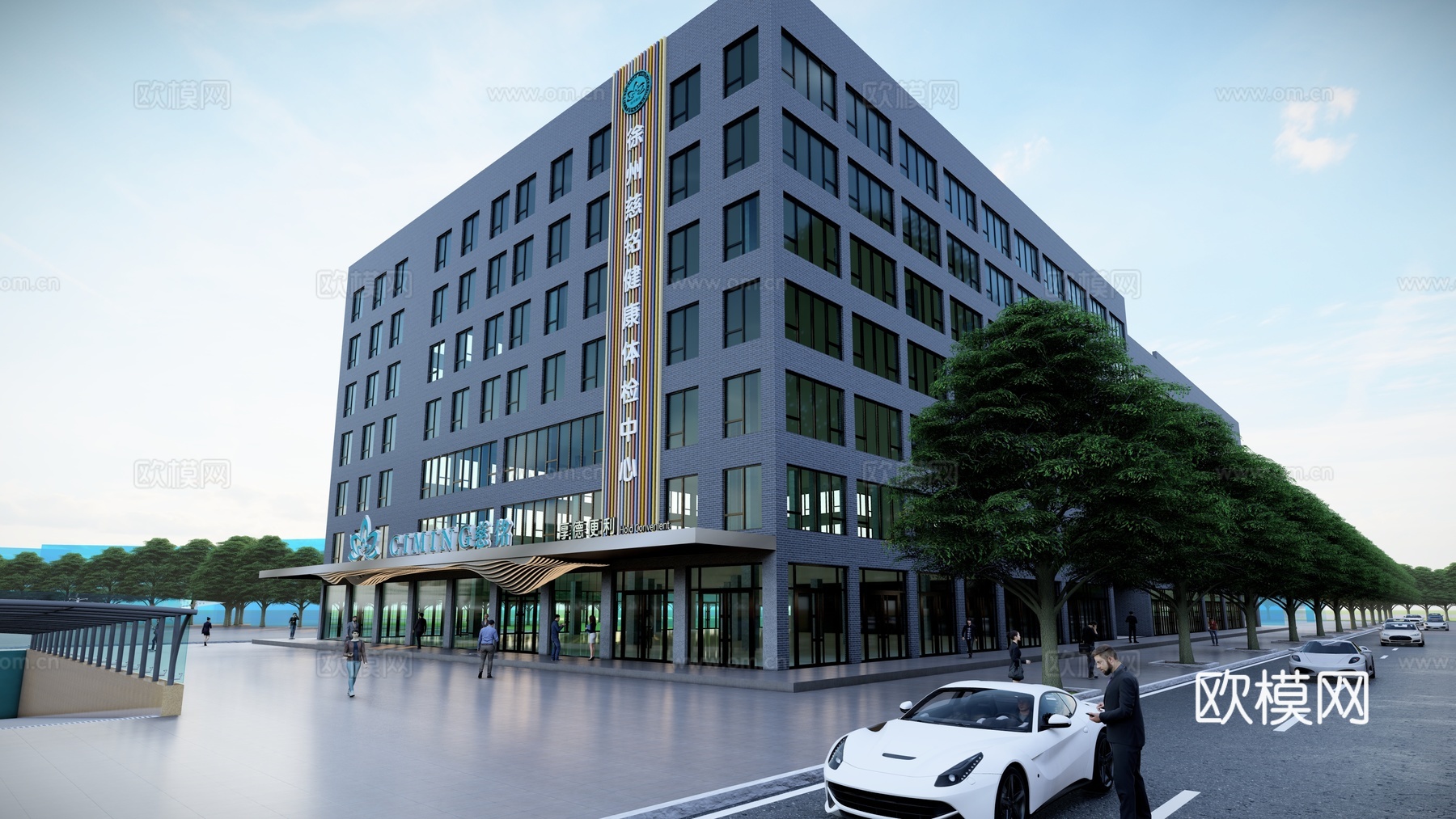 现代体检中心医疗大楼建筑外观su模型下载